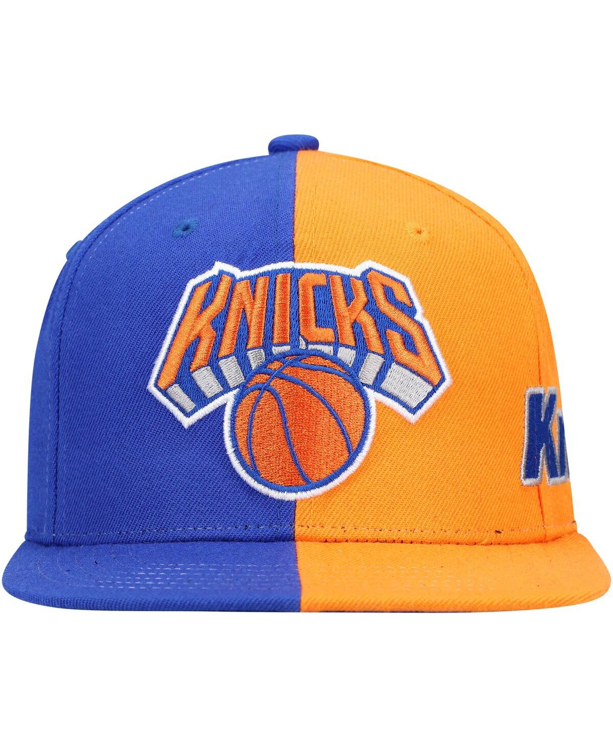 Shop Mitchell & Ness Men's Blue And Orange New York Knicks Team Half And Half Snapback Hat In Blue,orange