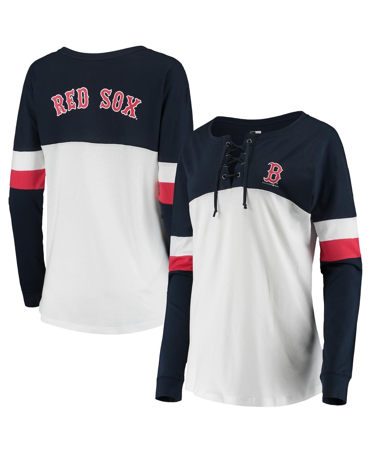 NEW ERA WOMEN'S WHITE AND NAVY BOSTON RED SOX LACE-UP LONG SLEEVE T-SHIRT 