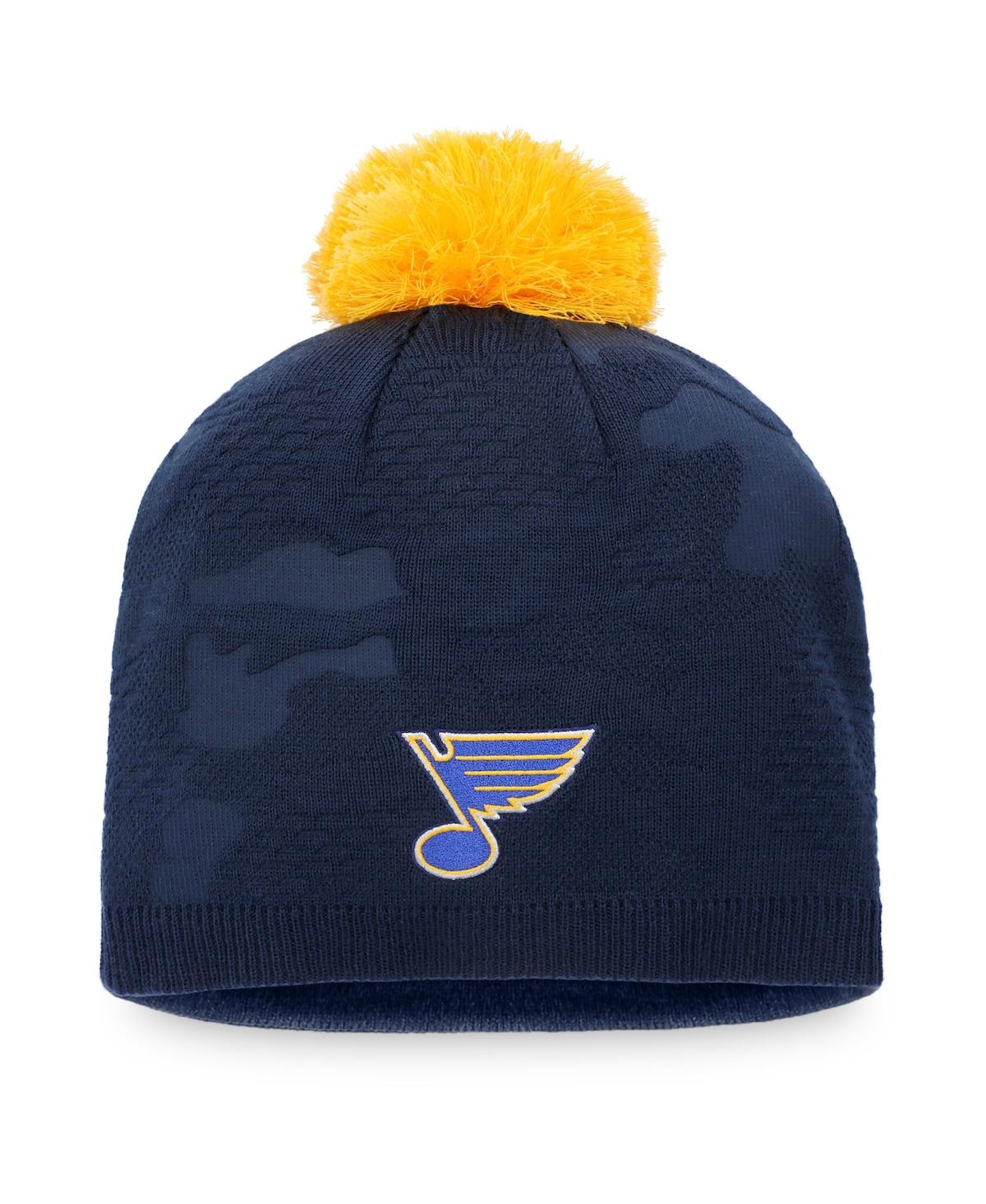 Shop Fanatics Women's Navy And Gold-tone St. Louis Blues Authentic Pro Team Locker Room Beanie With Pom In Navy,gold-tone