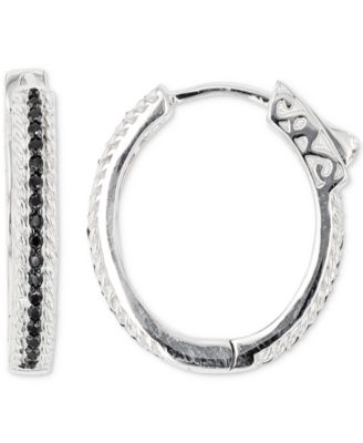 Macy's - Black Spinel Hoop Earrings (1/2 ct. t.w.) in Sterling Silver