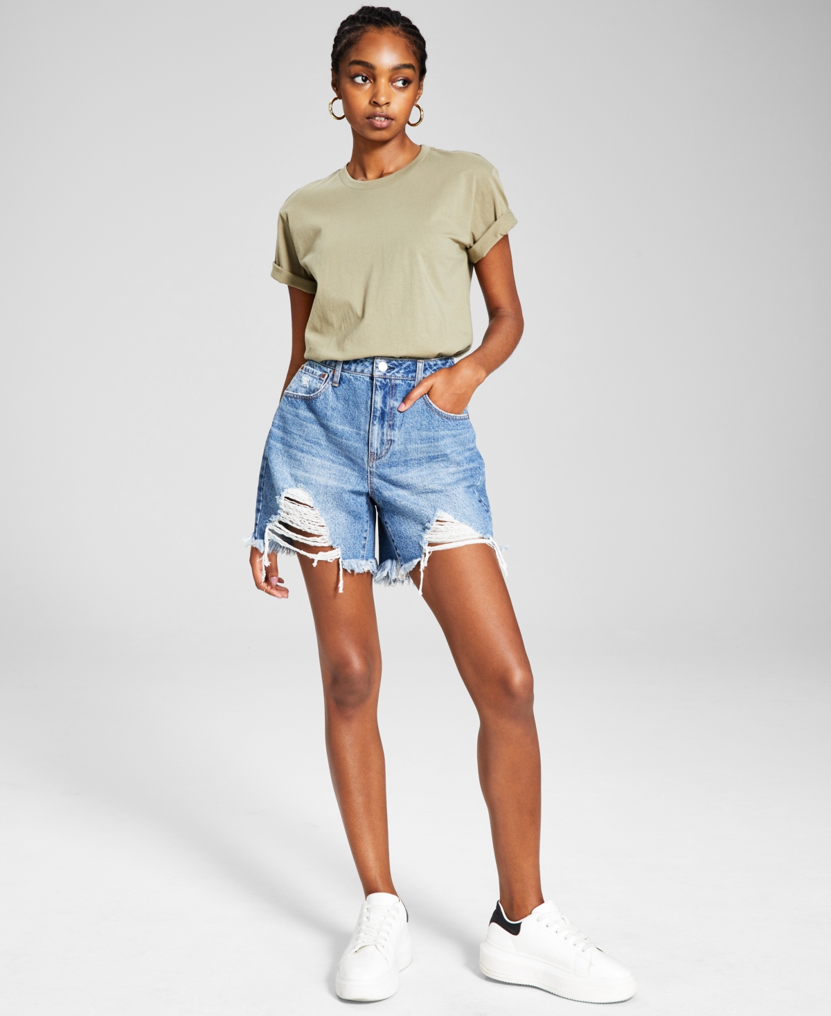 And Now This Women's Cotton Denim Boyfriend Shorts In Augie Med Wash
