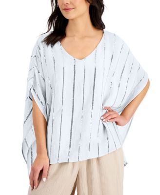 JM Collection - Petite Solid Gauze Sequin Poncho Top