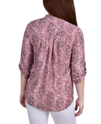 Women's 3/4 Roll Tab Sleeve Y-neck Top