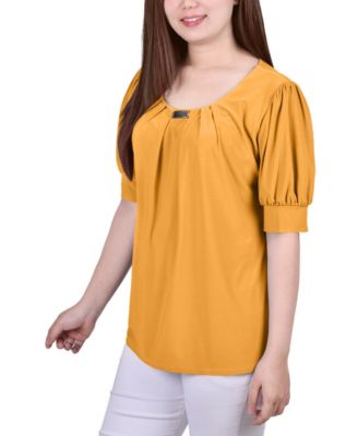 Women's Short Balloon Sleeve Top with Hardware