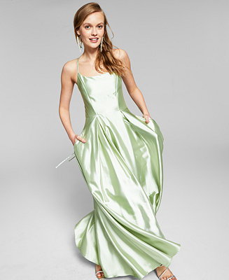 Speechless Juniors' Lace-Up-Back Satin Gown, Created for Macy's - Macy's