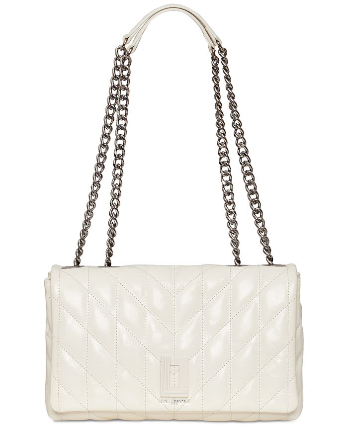 KARL LAGERFELD PARIS Agyness Quilted Leather & Gold Shoulder Bag in Winter  White