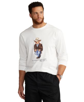 폴로 랄프로렌 Polo Ralph Lauren Mens Big & Tall Polo Bear Jersey Long-Sleeve T-Shirt,White Cowboy Bear