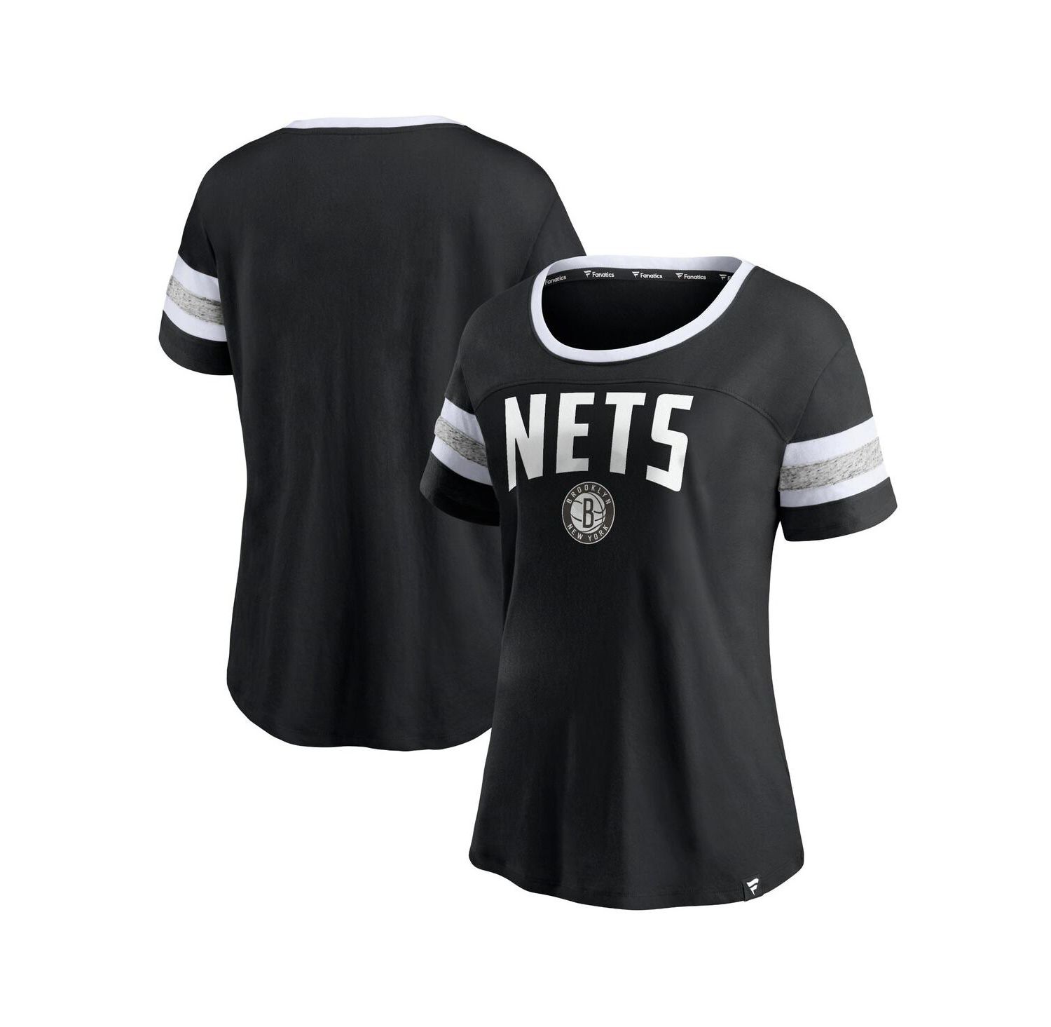 Women's Black and Heathered Gray Brooklyn Nets Block Party Striped Sleeve T-shirt