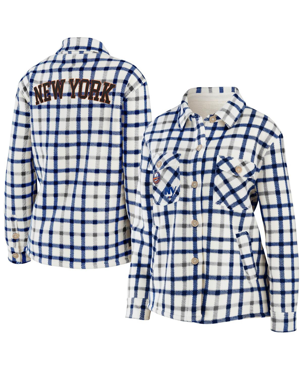 Women's Wear by Erin Andrews Oatmeal New York Islanders Plaid Button-Up Shirt Jacket - Oatmeal