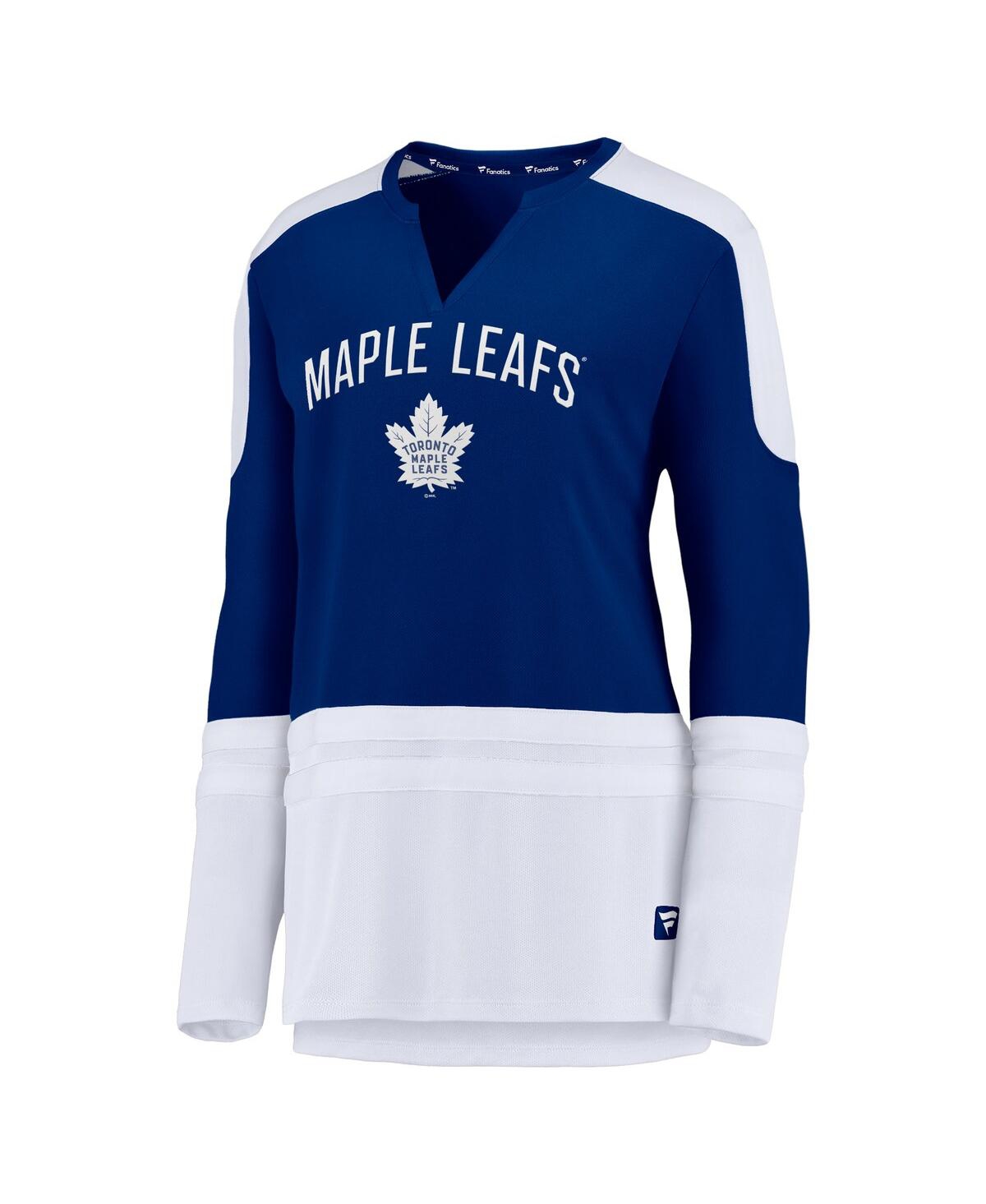 Shop Fanatics Women's  Auston Matthews Blue And White Toronto Maple Leafs Power Player Long Sleeve Notch N In Blue,white