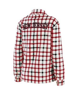 Women's Oatmeal New Jersey Devils Plaid Button-Up Shirt Jacket
