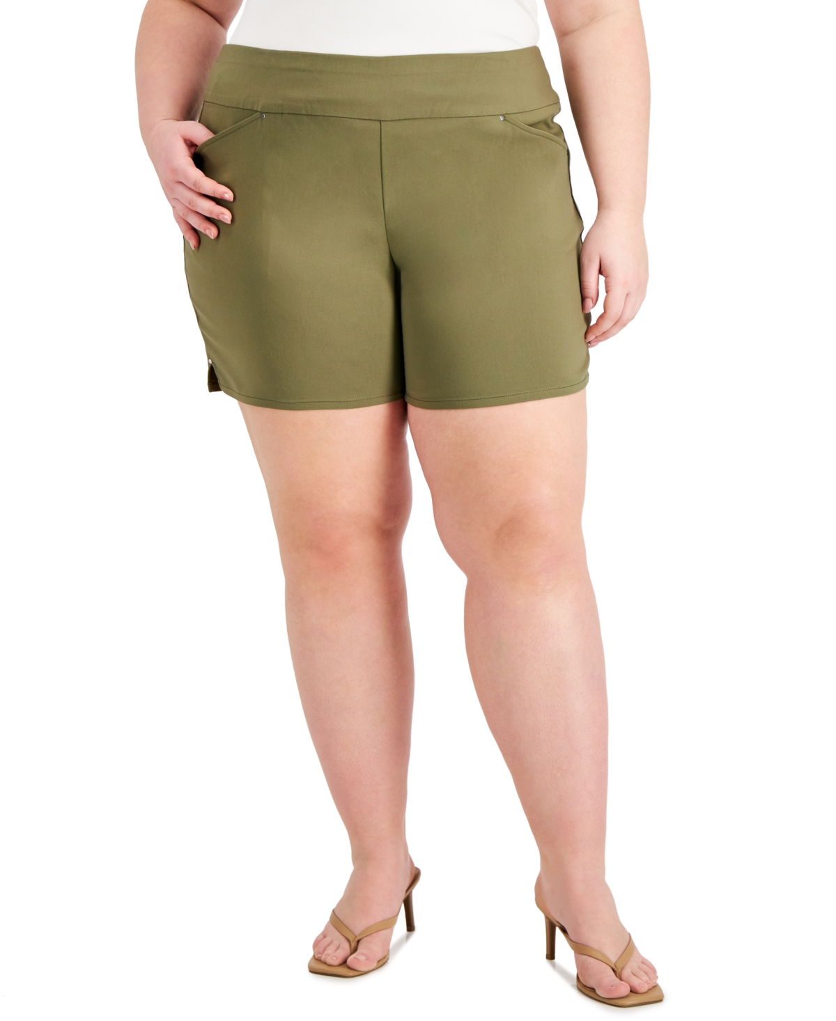 Inc International Concepts Plus Size Pull On Bermuda Shorts Created For Macys In Burnt Olive