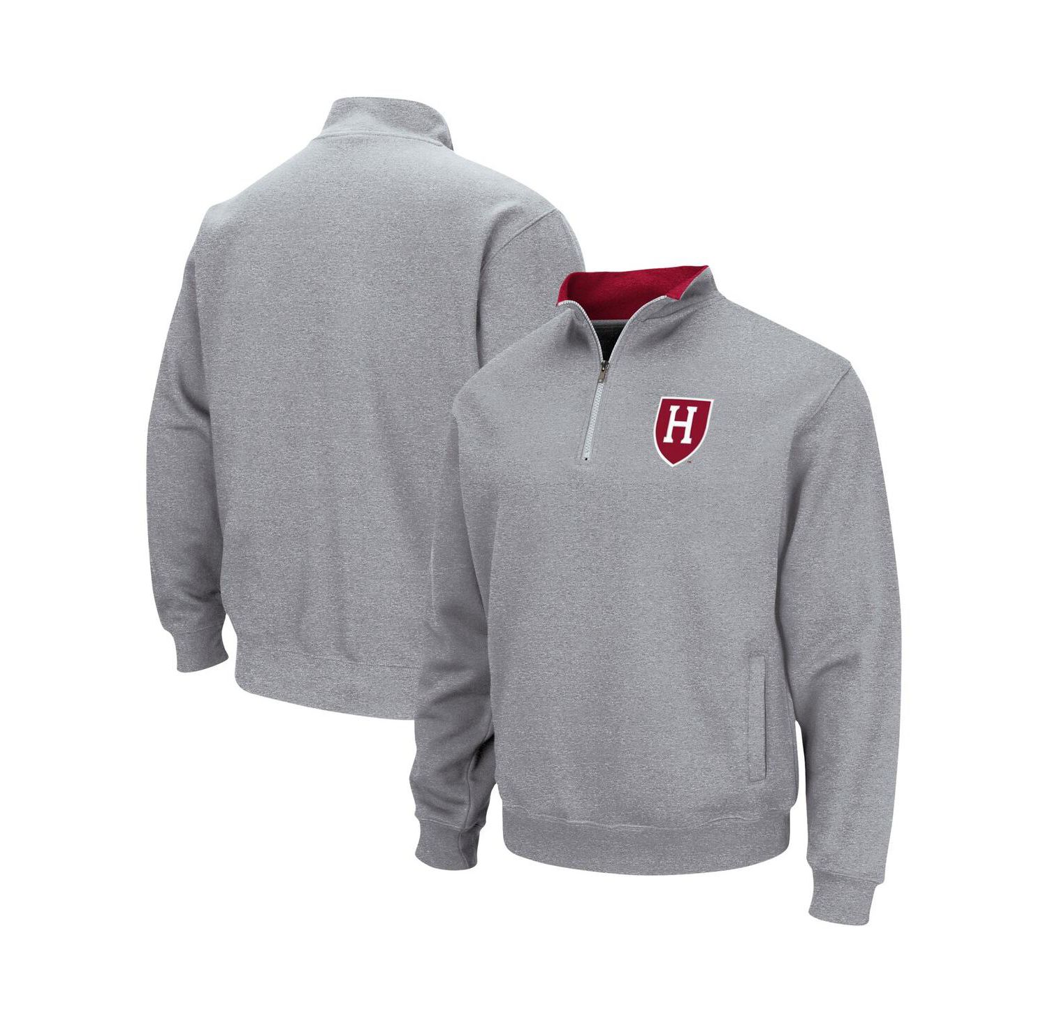 Men's Heathered Gray Harvard Crimson Tortugas Team Logo Quarter-Zip Jacket