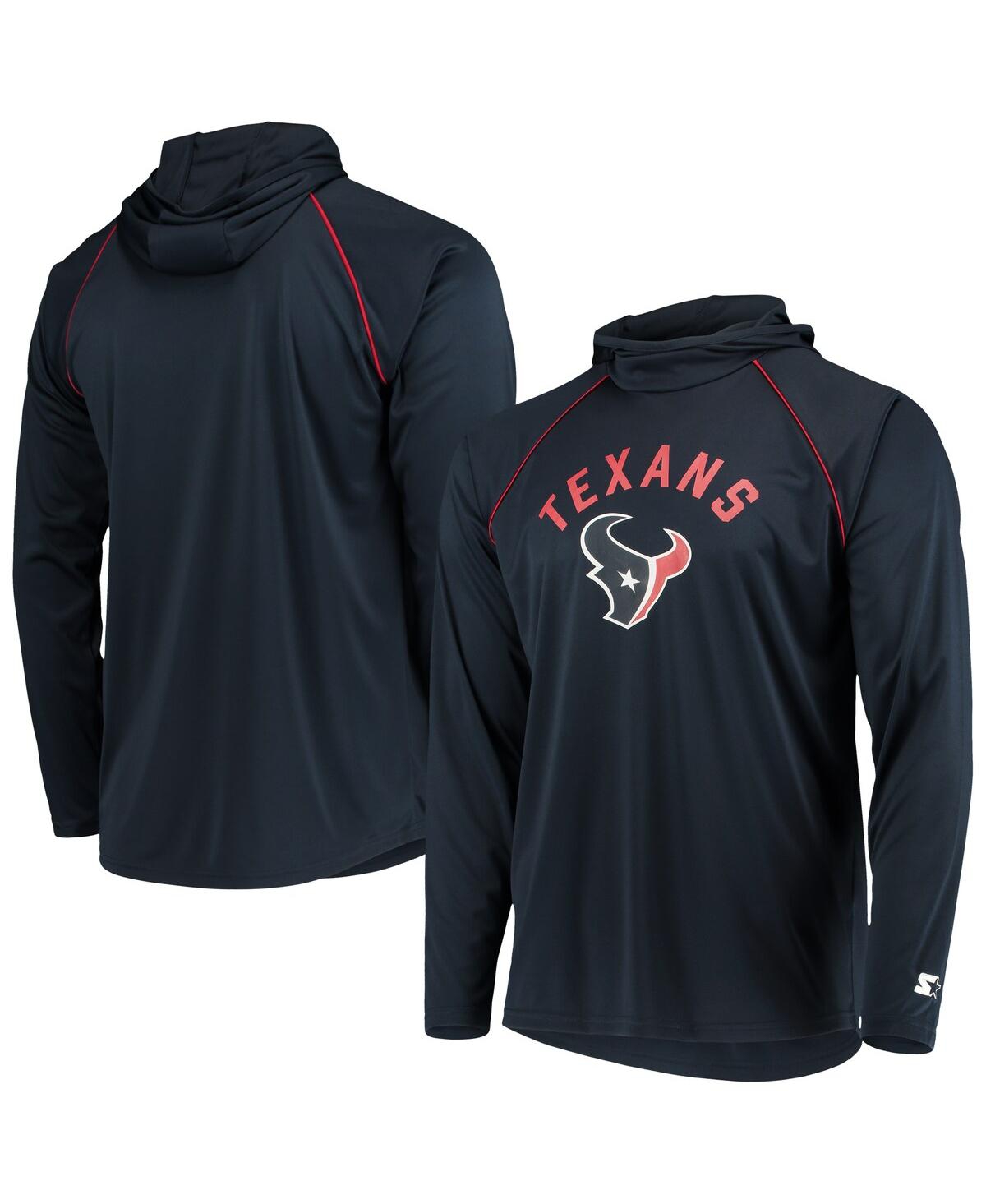 Men's Starter Navy Houston Texans Raglan Long Sleeve Hoodie T-shirt - Navy