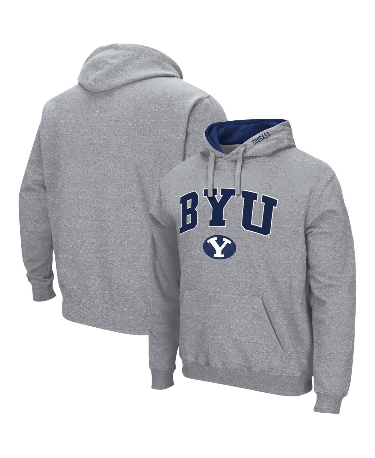 Colosseum Men's  Heathered Gray Byu Cougars Arch And Logo 3.0 Pullover Hoodie