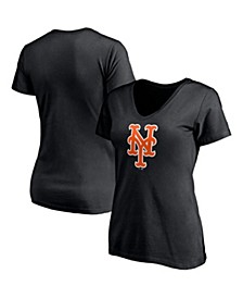 Women's Black New York Mets Logo V-Neck T-shirt