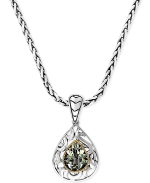 image of Balissima by Effy Green Quartz Pear Pendant Necklace in 18k Gold and Sterling Silver (2-3/4 ct. t.w.)
