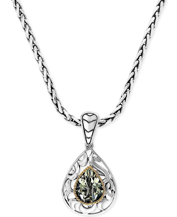 EFFY Collection - Green Quartz Pear Pendant Necklace in 18k Gold and Sterling Silver (2-3/4 ct. t.w.)