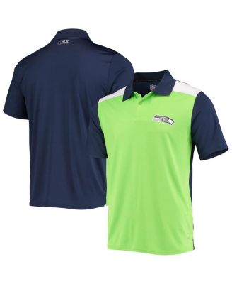 Men's Neon Green, College Navy Seattle Seahawks Challenge Color Block Performance Polo Shirt