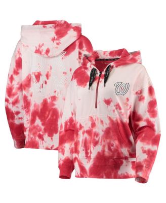 Women's White and Red Washington Nationals Dakota Tie-Dye Half-Zip Hoodie