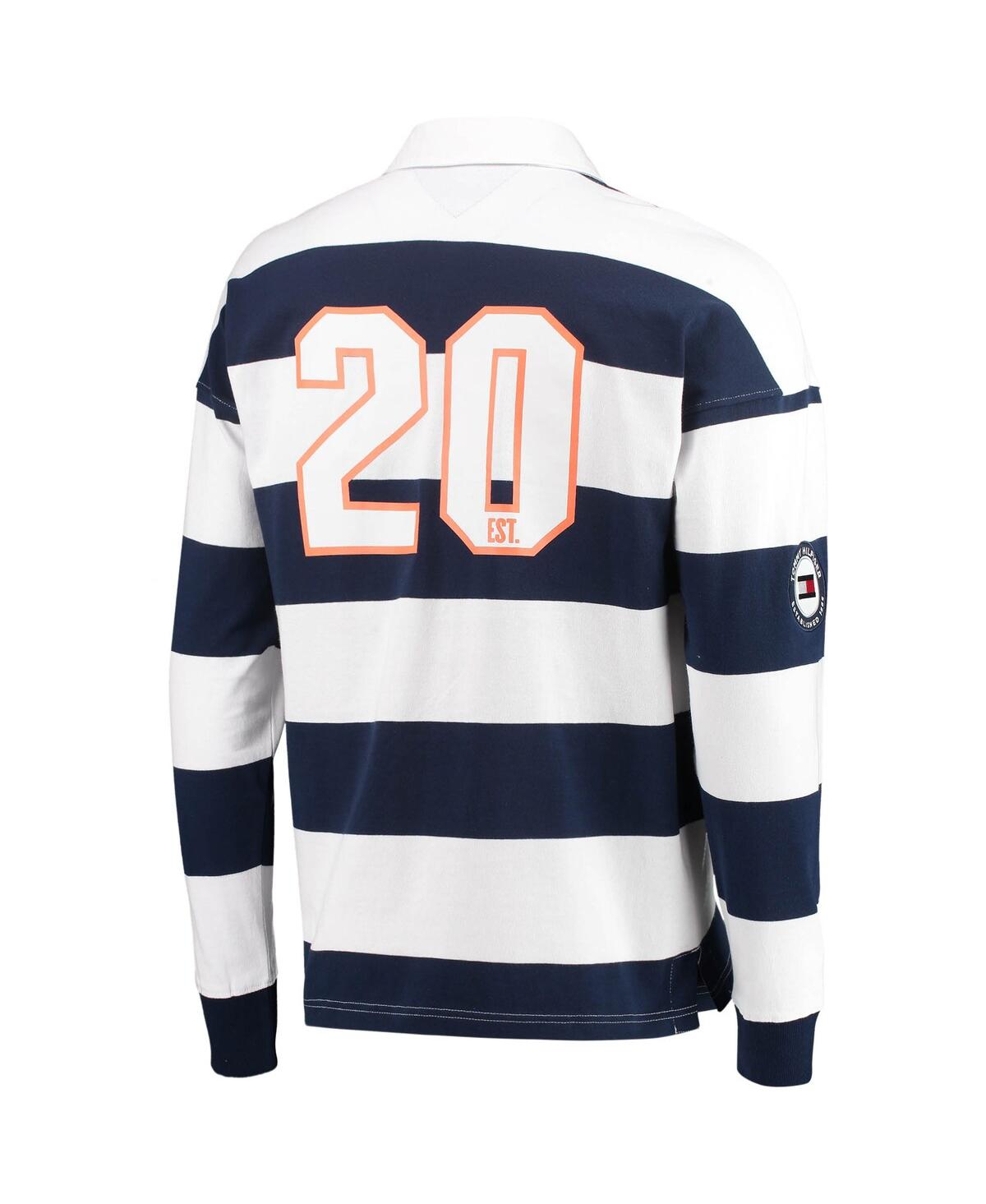 Shop Tommy Hilfiger Men's  Navy, White Chicago Bears Varsity Stripe Rugby Long Sleeve Polo Shirt In Navy,white