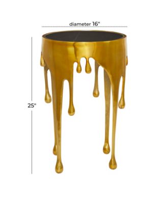 Aluminum Drip Accent Table with Melting Design and Shaded Glass Top, 16" x 16" x 25"