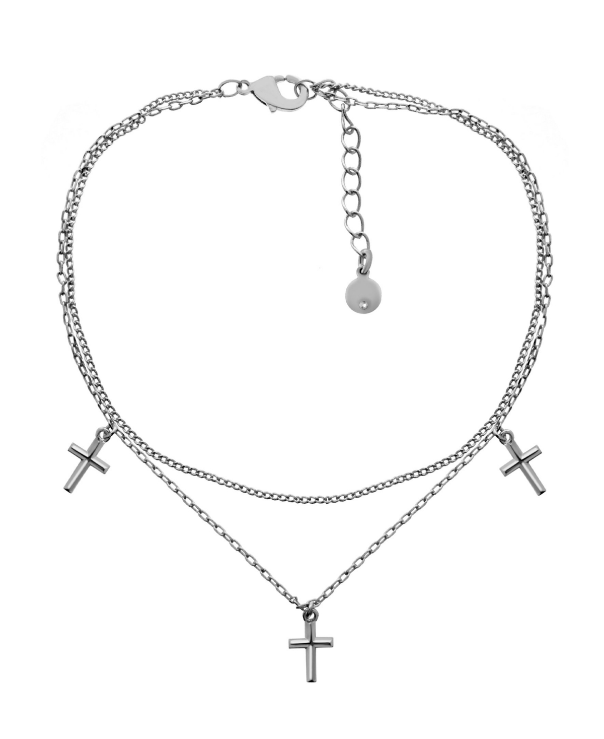 Cross Charm Double Chain Anklet in Silver Plate - Silver