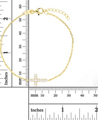 Cubic Zirconia East-West Cross Chain Bracelet in 14k Gold-Plated Sterling Silver