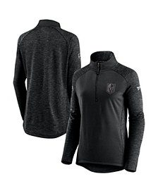 Women's Black and Heathered Charcoal Vegas Golden Knights Authentic Pro Travel and Training Raglan Quarter-Zip Jacket