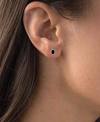 Macy's - Black Spinel Oval Stud Earrings (1-1/2 ct. t.w.) in Sterling Silver
