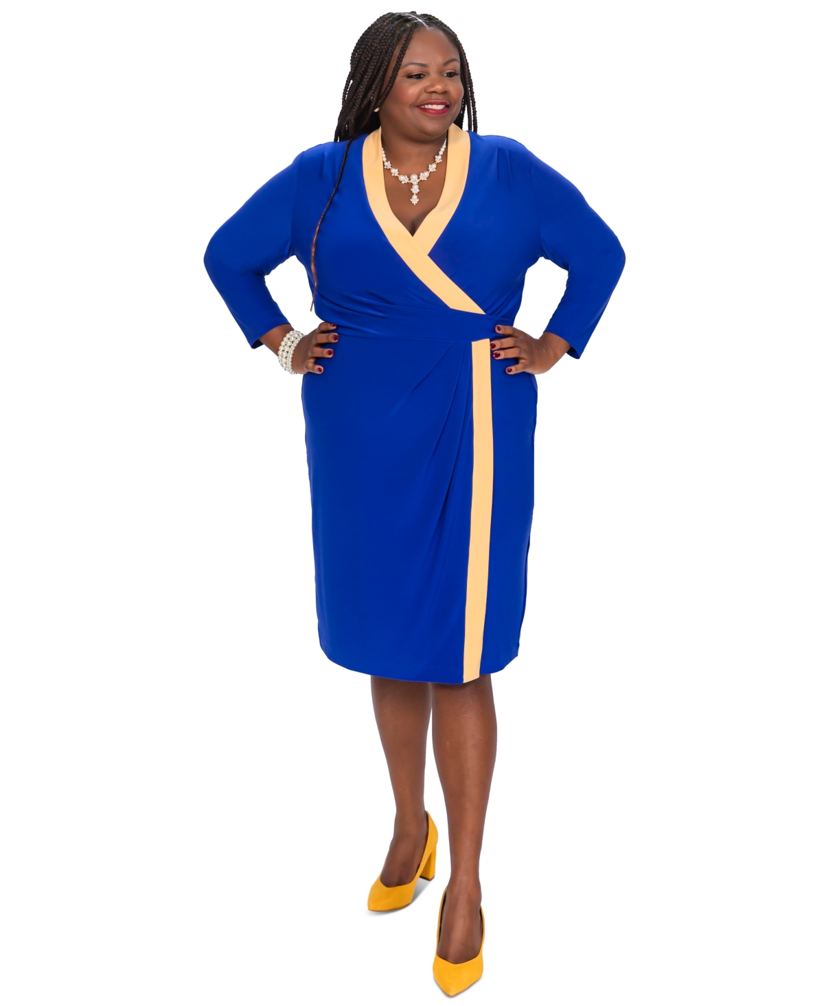 Kasper Colorblocked Faux-Wrap Sheath Dress -Royal Blue