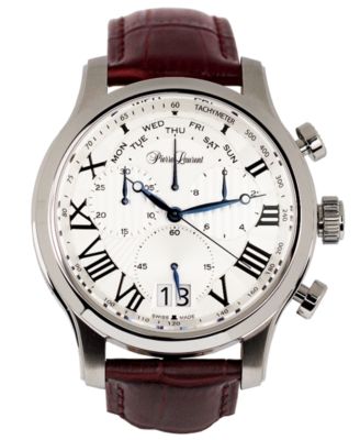 Pierre Laurent - Men's Swiss Chronograph Brown Leather Strap Watch 46mm