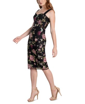 Dress The Population Women's Nicole Bodycon Midi Dress - Floral Pattern Cocktail Dress