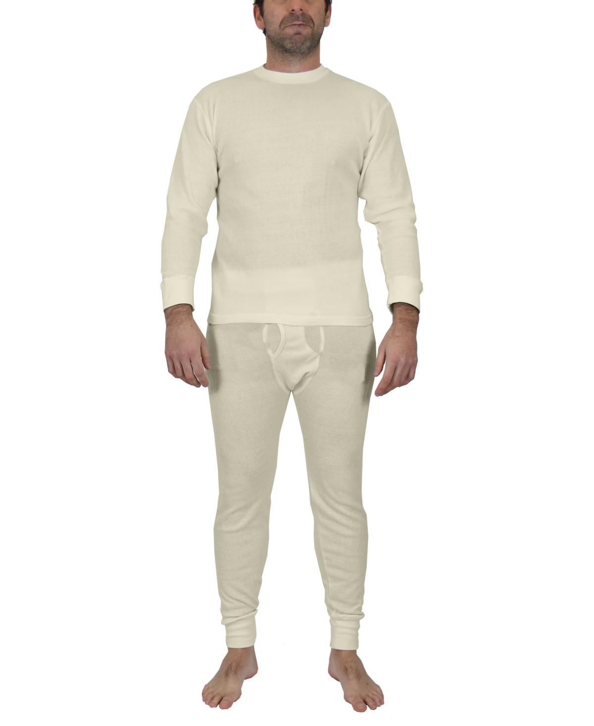 Men's Winter Thermal Top and Bottom, 2 Piece Set - Natural