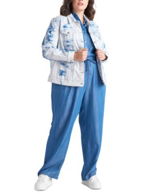 Black Tape - Trendy Plus Size Bleached Denim Jacket