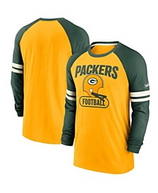Men's Gold, Green Green Bay Packers Throwback Raglan Long Sleeve T-shirt