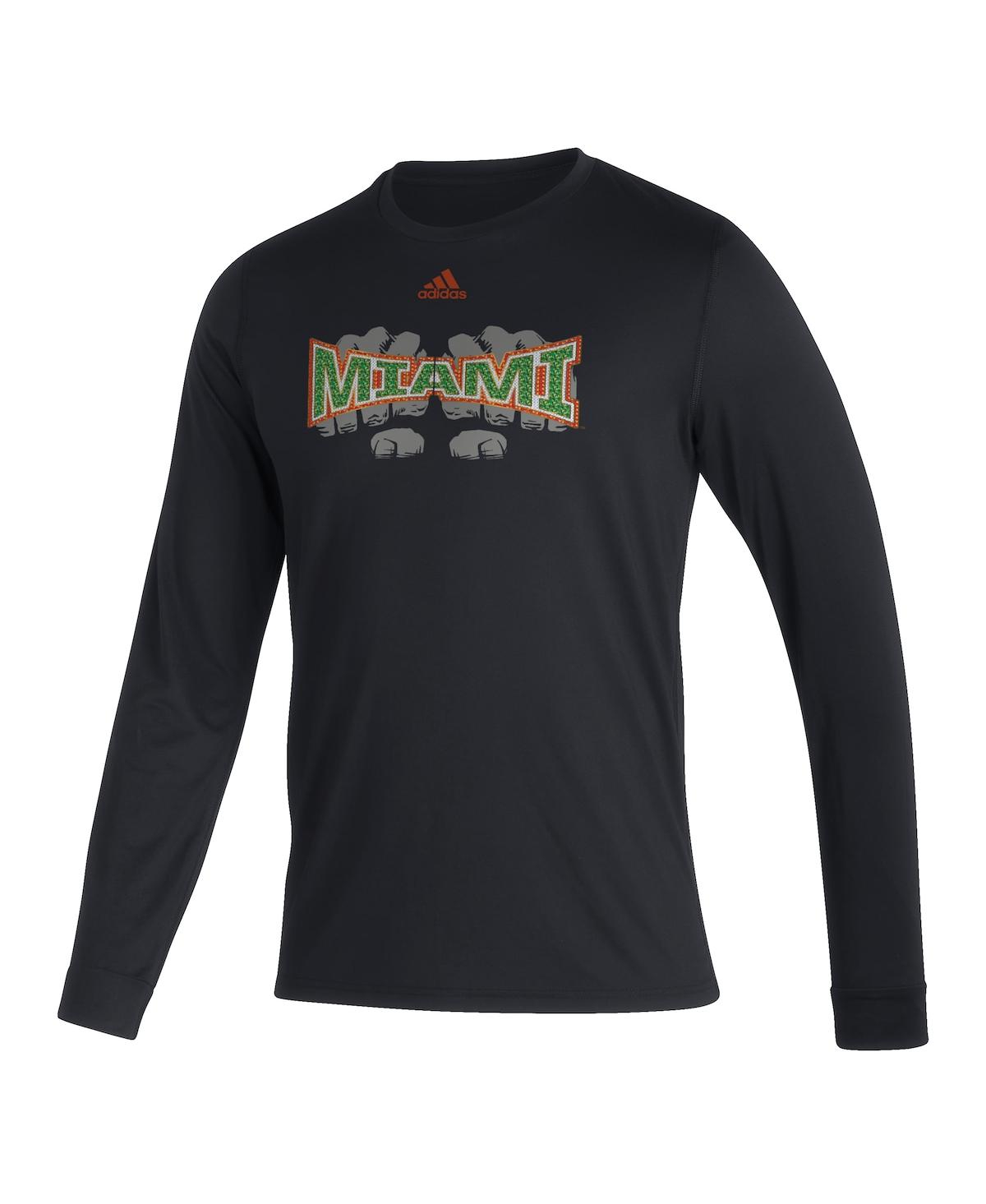 Men's adidasMiami Hurricanes Touchdown Ring Creator Long Sleeve T-shirt - Black