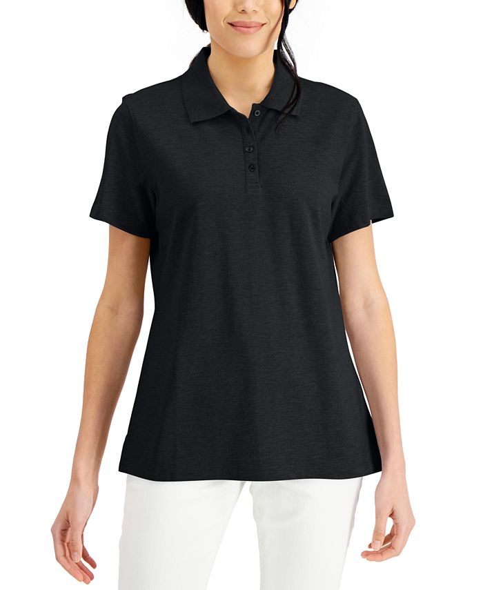 Karen Scott Cotton Short Sleeve Polo Shirt, Created for Macy's, Intrepid Blue, XS