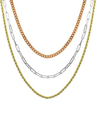 15.25", 17.5" and 19.5" + 2" extender Tri-Tone Multi Chain Layered Necklace