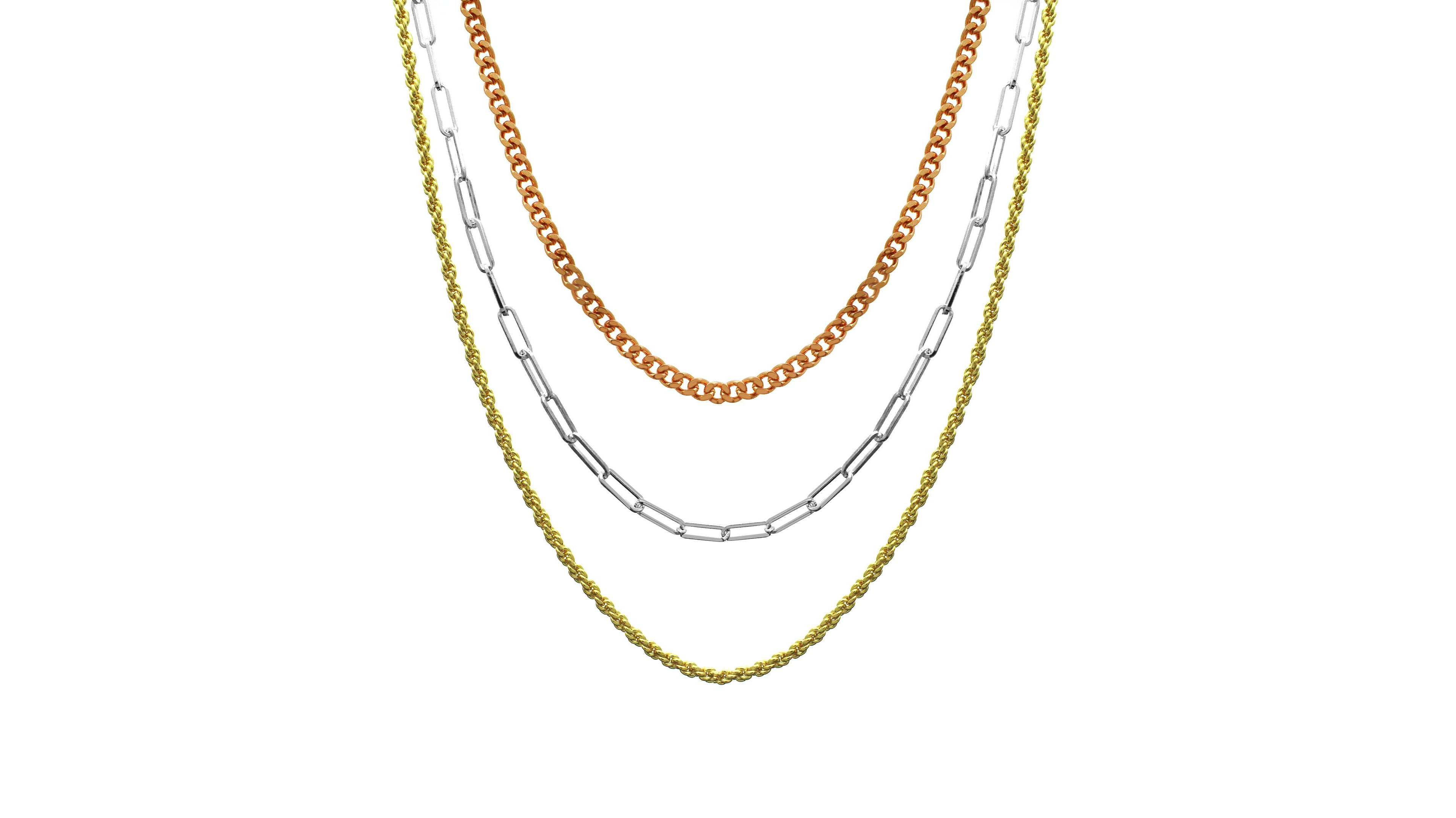 And Now This 15.25", 17.5" and 19.5" + 2" extender Tri-Tone Multi Chain Layered Necklace