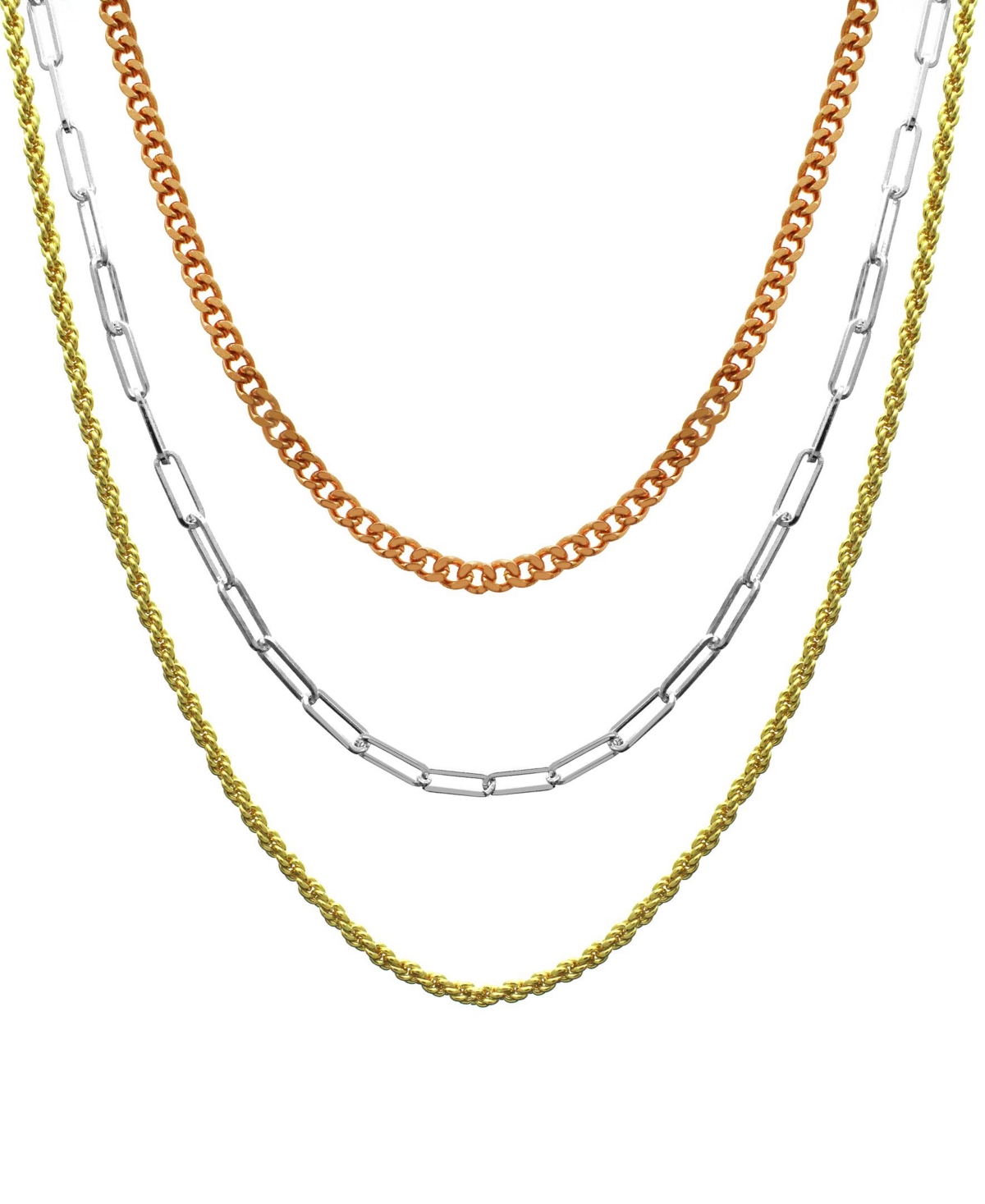 15.25", 17.5" and 19.5" + 2" extender Tri-Tone Multi Chain Layered Necklace - Tri Tone