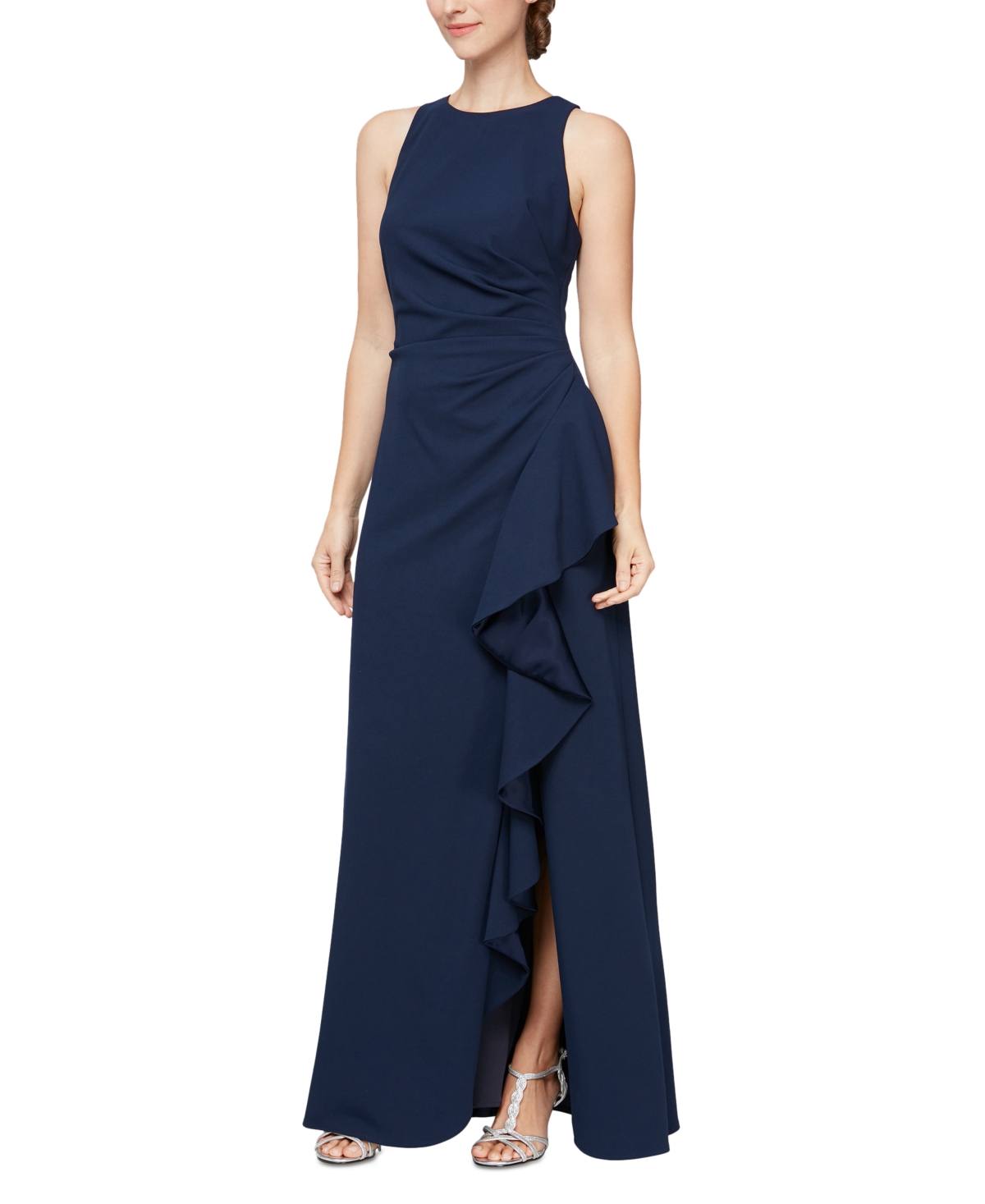 Alex Evenings Women's Ruched Ruffled Gown In Navy
