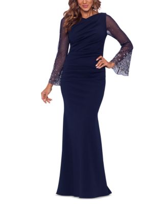 Betsy & Adam Embellished-Sleeve Scuba Crepe Gown - Macy's