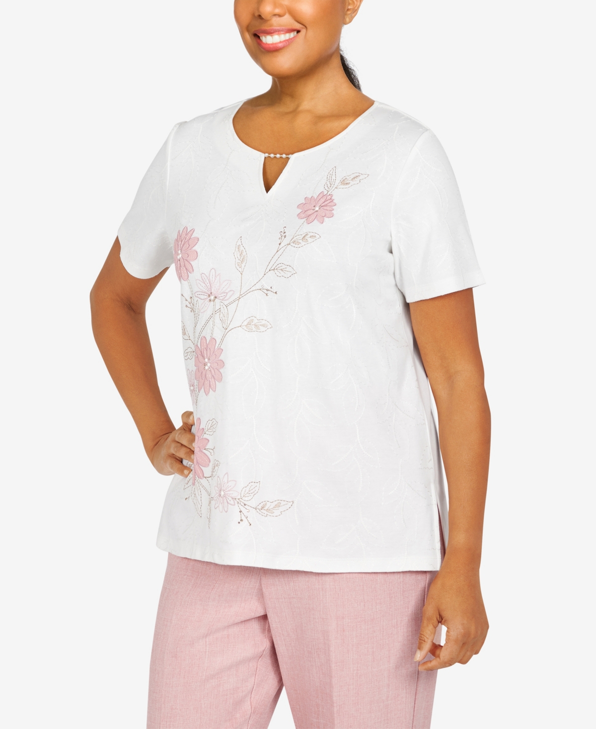 Alfred Dunner Women's Missy Magnolia Springs Floral Embroidered ...
