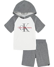 Little Boys Short Sleeve Colorblock Logo Hoodie and Fleece Shorts, 2 Piece Set