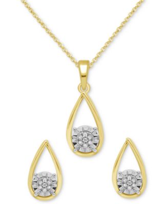 Macy's - 2-Pc. Set Diamond Teardrop Pendant Necklace & Matching Stud Earrings (1/6 ct. t.w.)
