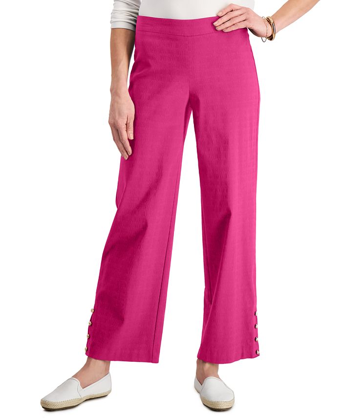 JM Collection Petite Button Hem Textured Wide Leg Pants Created
