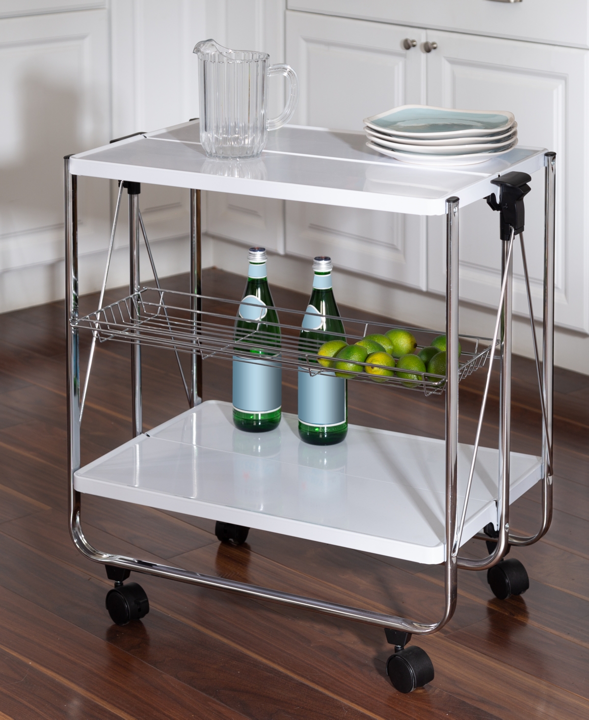 Honey Can Do Modern Foldable Rolling Kitchen Cart In White