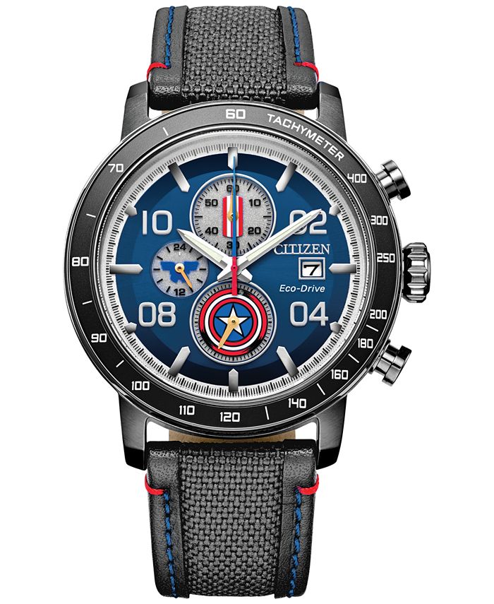 Citizen Captain America 80th Anniversary Gray Leather Strap Watch