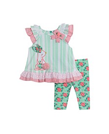 Baby Girls Capri with Stripe Top and Bunny Applique with Floral Pant Legging Set, 2 Piece
